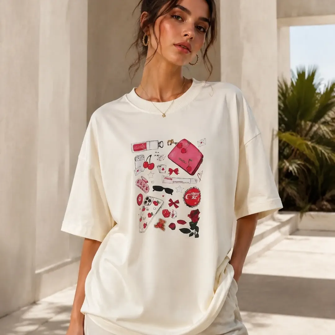 تیشرت summer پارچه مچینست فوق العاده با کیفیت قواره باکسی فری سایز